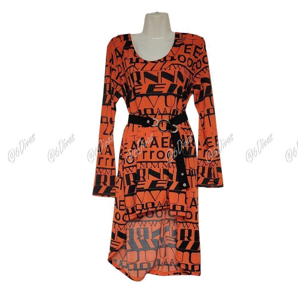 Womens Orange Blouse Top Long Sleeve Tunic Casual Tunic Alphabet Print - NEW